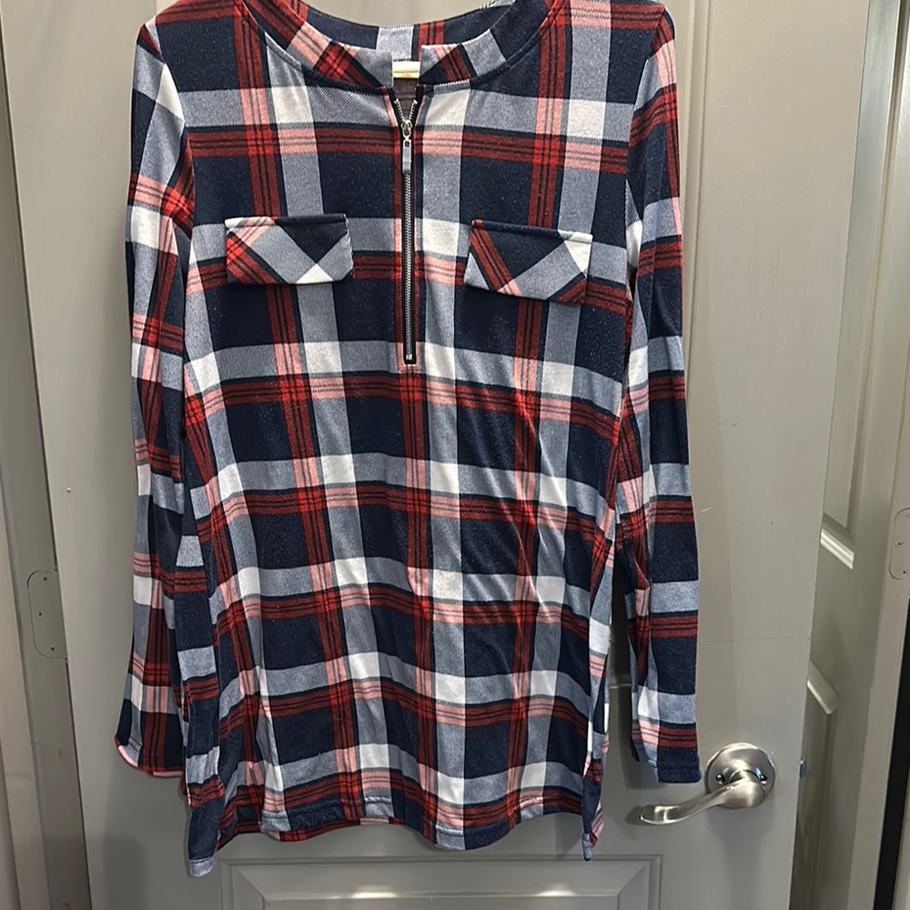 Baikea Size L Long Sleeve Plaid Pullover 1/4 Zip Pre-owned
